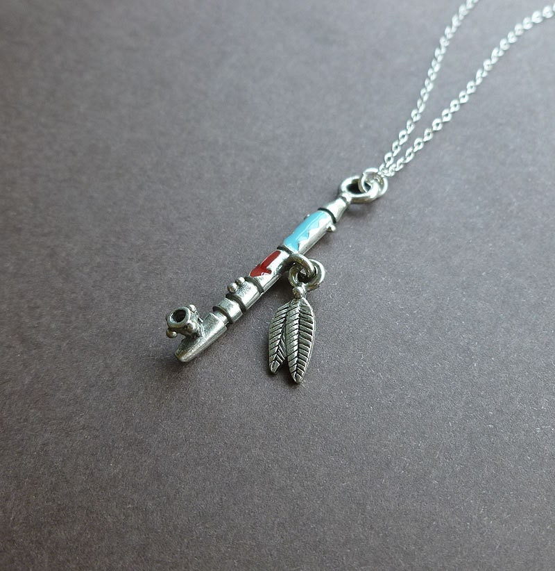 peace pipe necklace in sterling silver