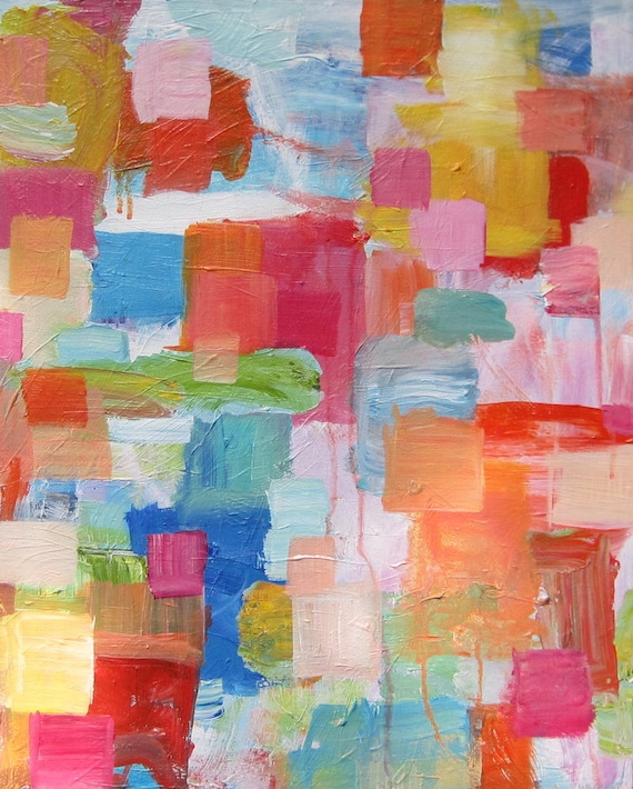 Abstract Original Acrylic Painting Canvas Modern Contemporary Colorful Sherbet