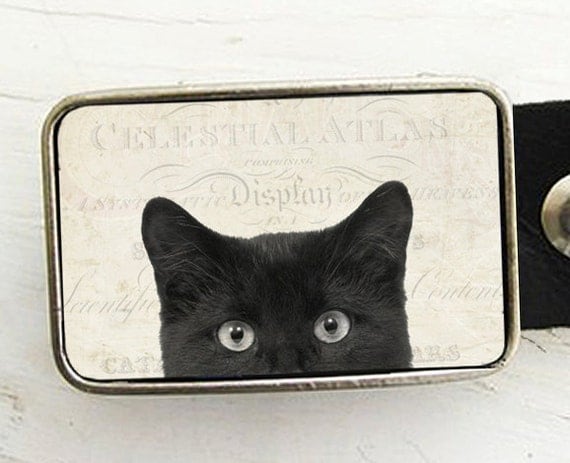 Belt Buckle Black Cat- Halloween Belt Buckle- Peeping Tom