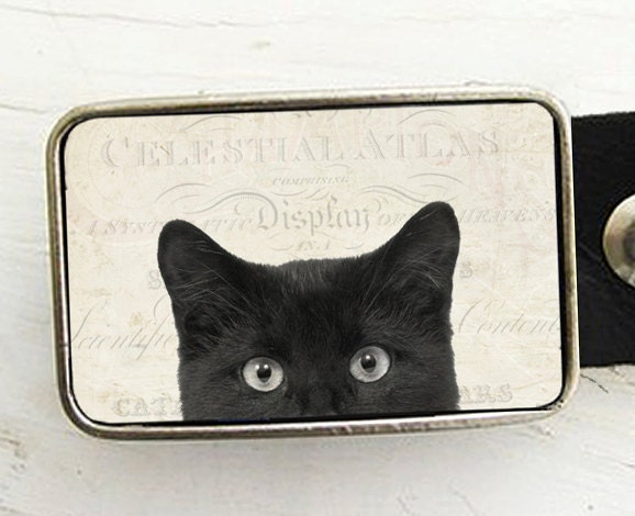 Belt Buckle Black Cat- Halloween Belt Buckle- Peeping Tom