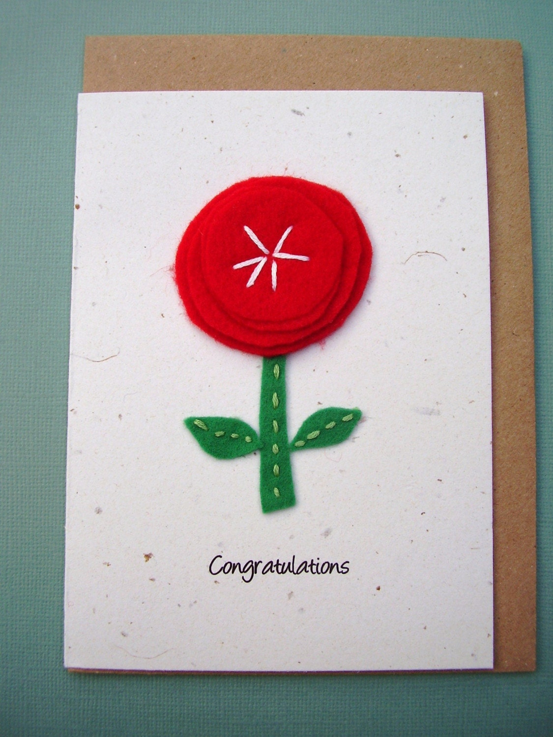 Eco friendly hand cut poppy card - congratulations