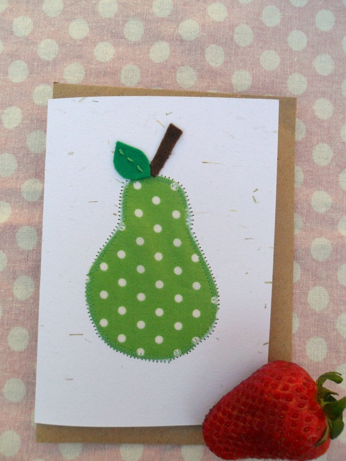 Eco friendly fruits set of 4 cards - 2 pears, strawberry & apple blank