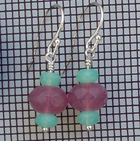 Pink and Green Glass Earrings