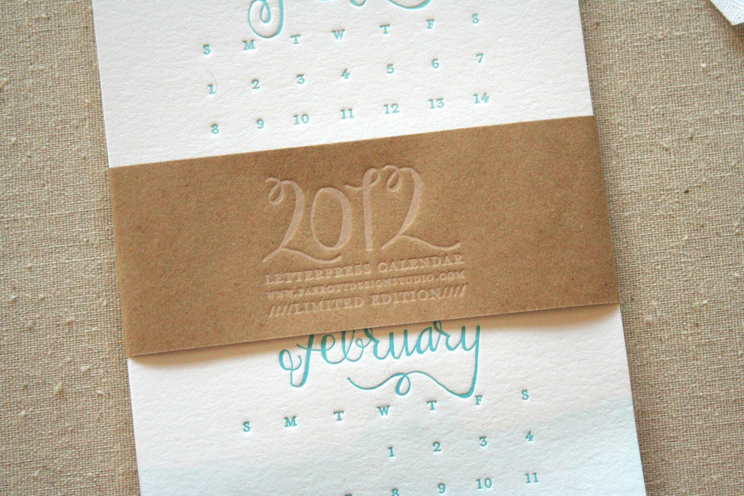 Sale - 2012 Letterpress and Dip-Dyed Calendar