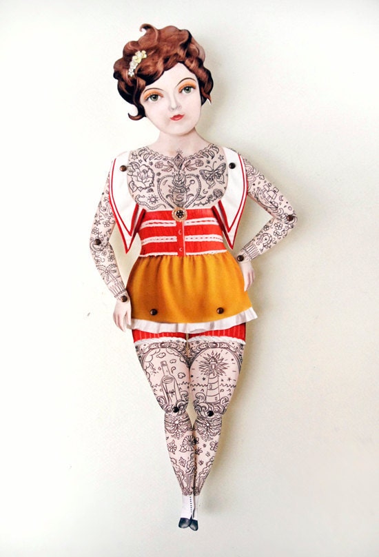 Victorian Tattooed Lady Paper Puppet Doll