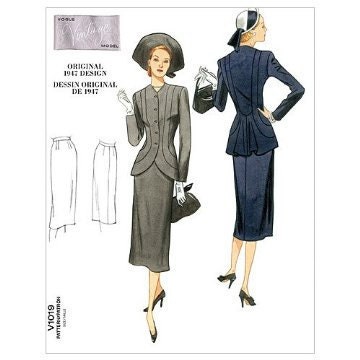 Vintage Vogue Pattern 1019 Orginal Design 1947