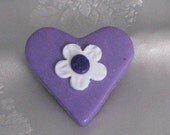 Purple Heart Brooch Pin Pendant with Flower Center