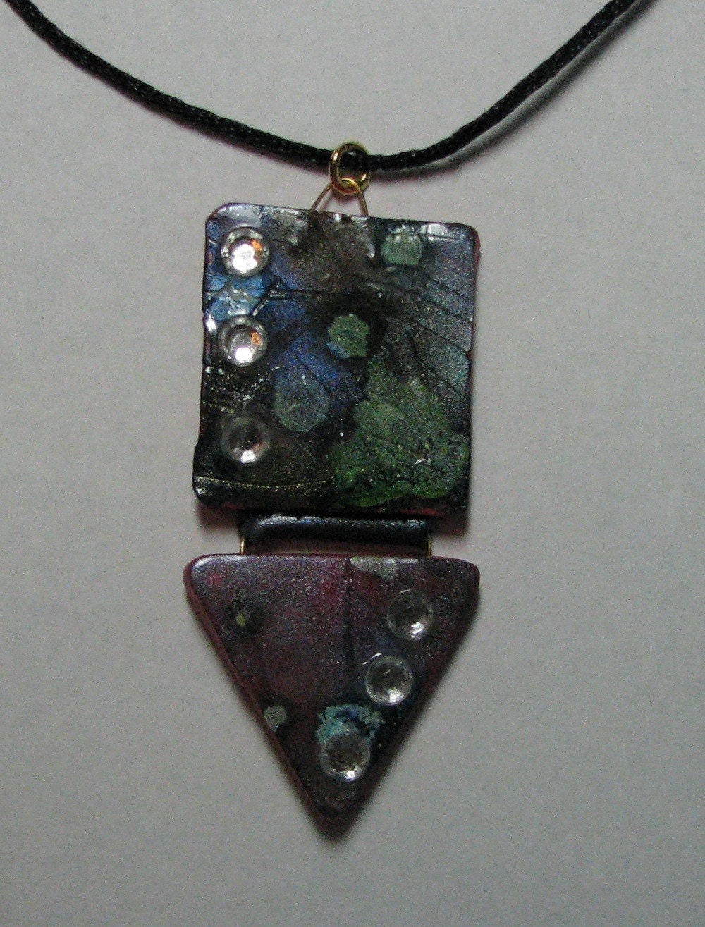 Polymer Clay Pendant Blue Green Hinged