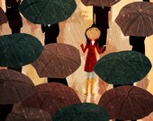Rainy Painting, Rainy Day, Rain Coat - "City in the rain" - Umbrellas, Prints for Rain Lovers 13x19