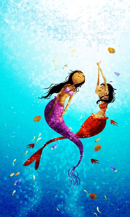 Mermaid Art, Ocean Painting, Ocean Art, Mermaid Painting - "Water Dance" - Art Print 13x19