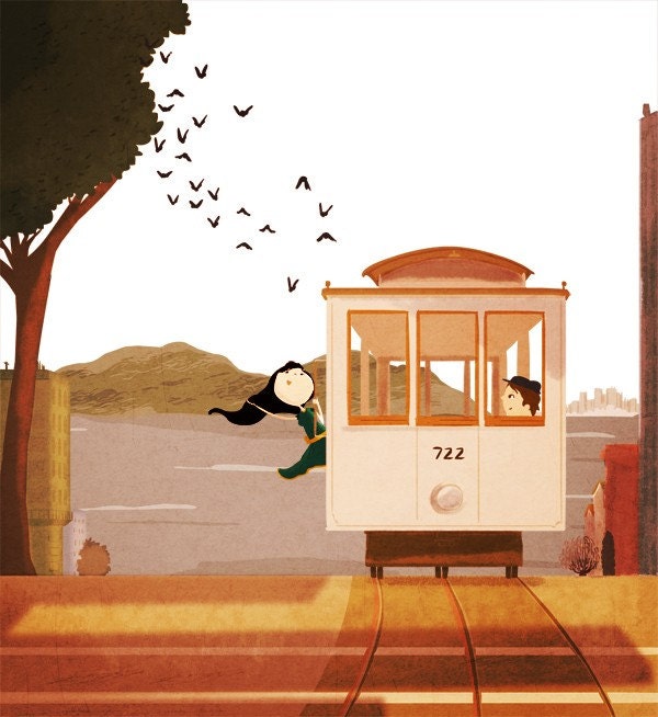 San Francisco, Travel, California, Home Decor  - "Cable Car" -  Art Print 13x19