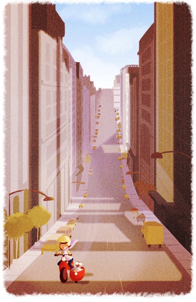 San Francisco Art, Scooter Art, California, Wall Decor - "Sidecar" - Art Print 13x19