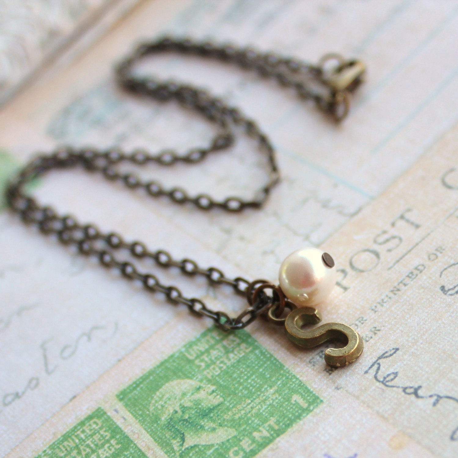 Petite Brass Initial Personalized Charm Necklace