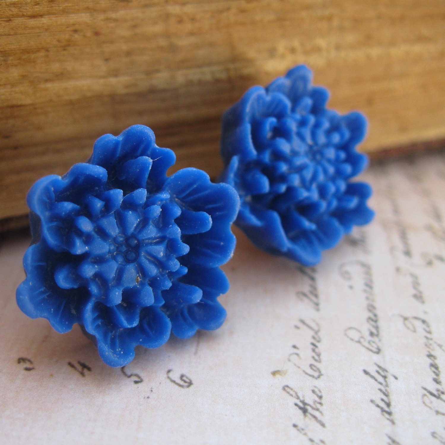 Cobalt Blue Flower Cabochon Earrings
