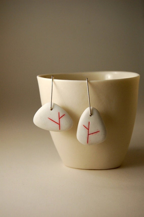 Red Tree Earrings - Porcelain and Sterling Silver