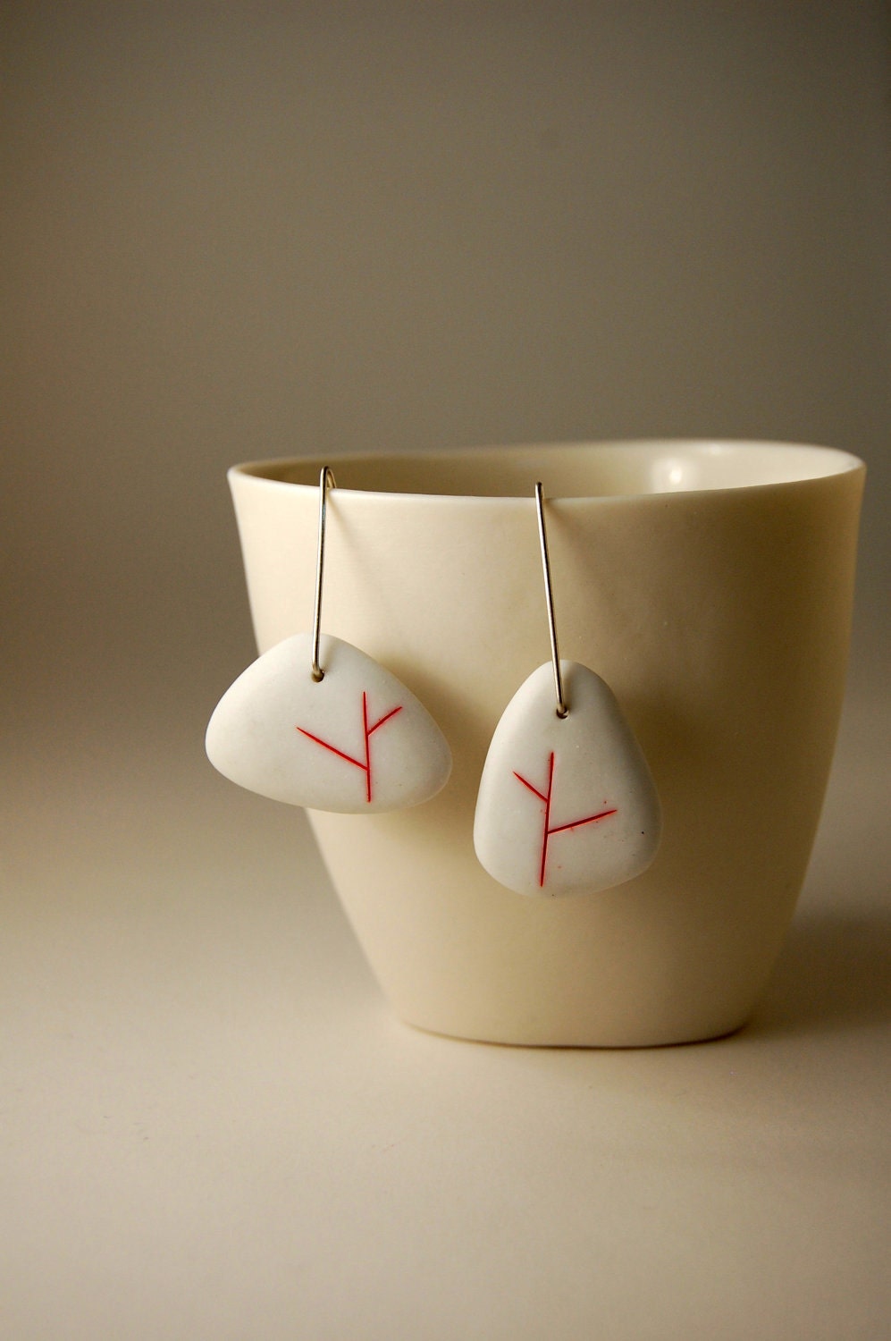 Red Tree Earrings - Porcelain and Sterling Silver