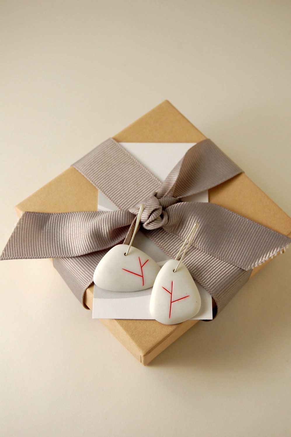 Red Tree Earrings - Porcelain and Sterling Silver