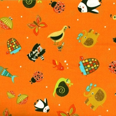 Sale- Scattered animals fabric from the Aldo to Zippy collection - orange - FREE US SHIPPING