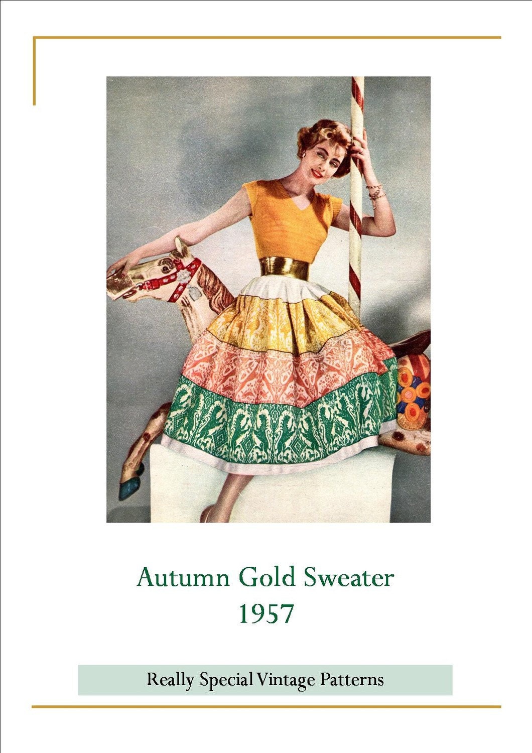 Vintage 50's Knitting Pattern Rockabilly Autumn Gold Sweater 1957 pdf INSTANT DOWNLOAD