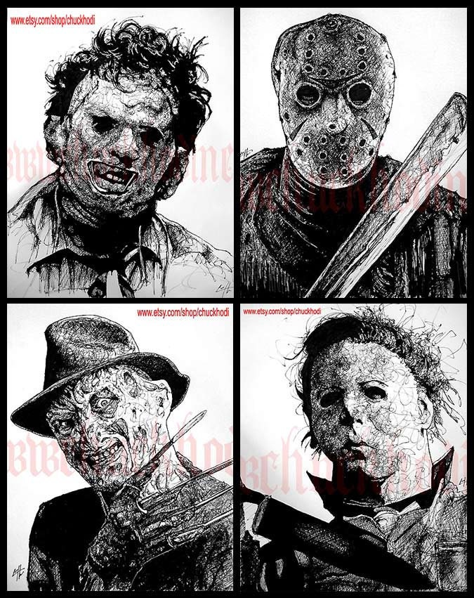 Print 8x10" - Leatherface Jason Voorhees Freddy Krueger Michael Myers Horror Movie Characters Vintage Slasher Gothic Scary Spooky Serial Pop