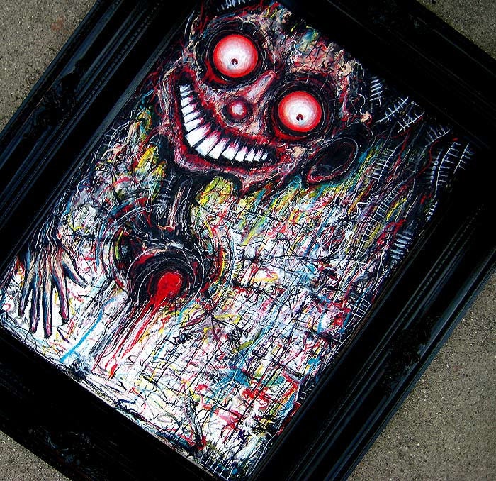 Still Drowning In My Own Bullshit - Original Drawing - Dark Art Horror Heart Blood Red Creature Monster Surreal Abstract Alien Zombie Gothic