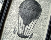 Hot Air Balloon, Steampunk, Vintage Book Page Print, Upcycled, Art Print Dictionary Page Vintage,