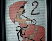 Parasol, Vintage Girl, 2, Pink, Collection, Steampunk, Retro, Girl Number '2'  8 X 10 Sailboat Print ON Vintage Book Page
