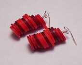 Red Button Stack Dangle Earrings