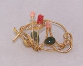 Coral, Jade, Roses, Brooch, Spoda, Sale