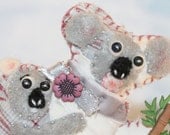 Australian Koala Bear Momma and Baby Quilty Critter - Grey and Burgundy