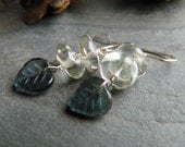 Petal Earrings with Green Amethysts and Vintage Glass Beads