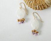 Pink Quartz Earrings with Amethysts and Pearls