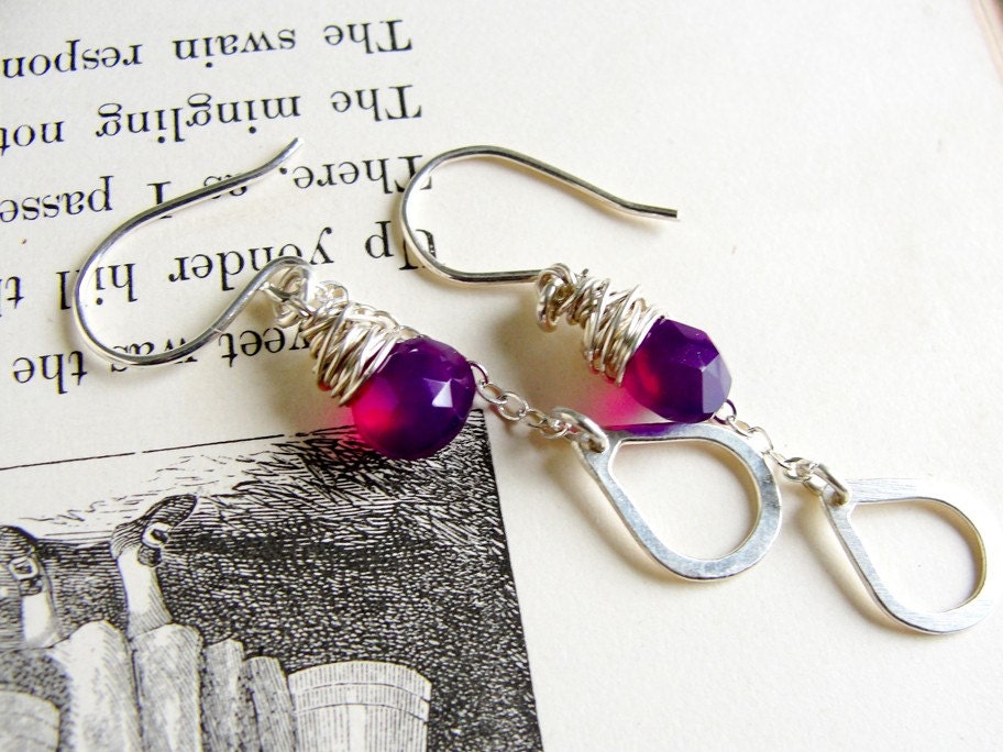 Grape Drops - Fine Silver Droplets with Deep Purple Chalcedony