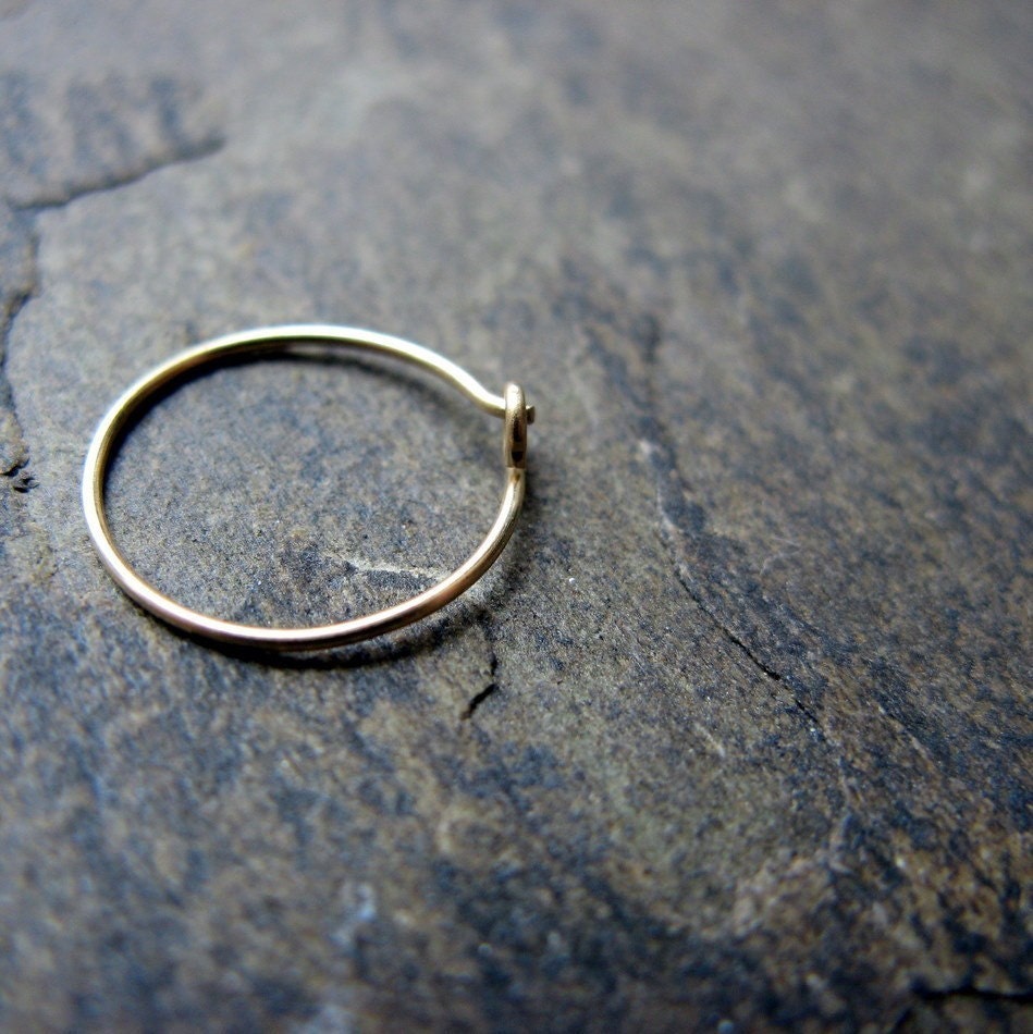 gold hoop, nose ring, earring-- 24 gauge, solid gold-- yellow or white-- primitive series handmade by thebeadedlily on etsy