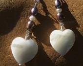 Heart Earrings, Heart Shells, freshwater Pearls - Love