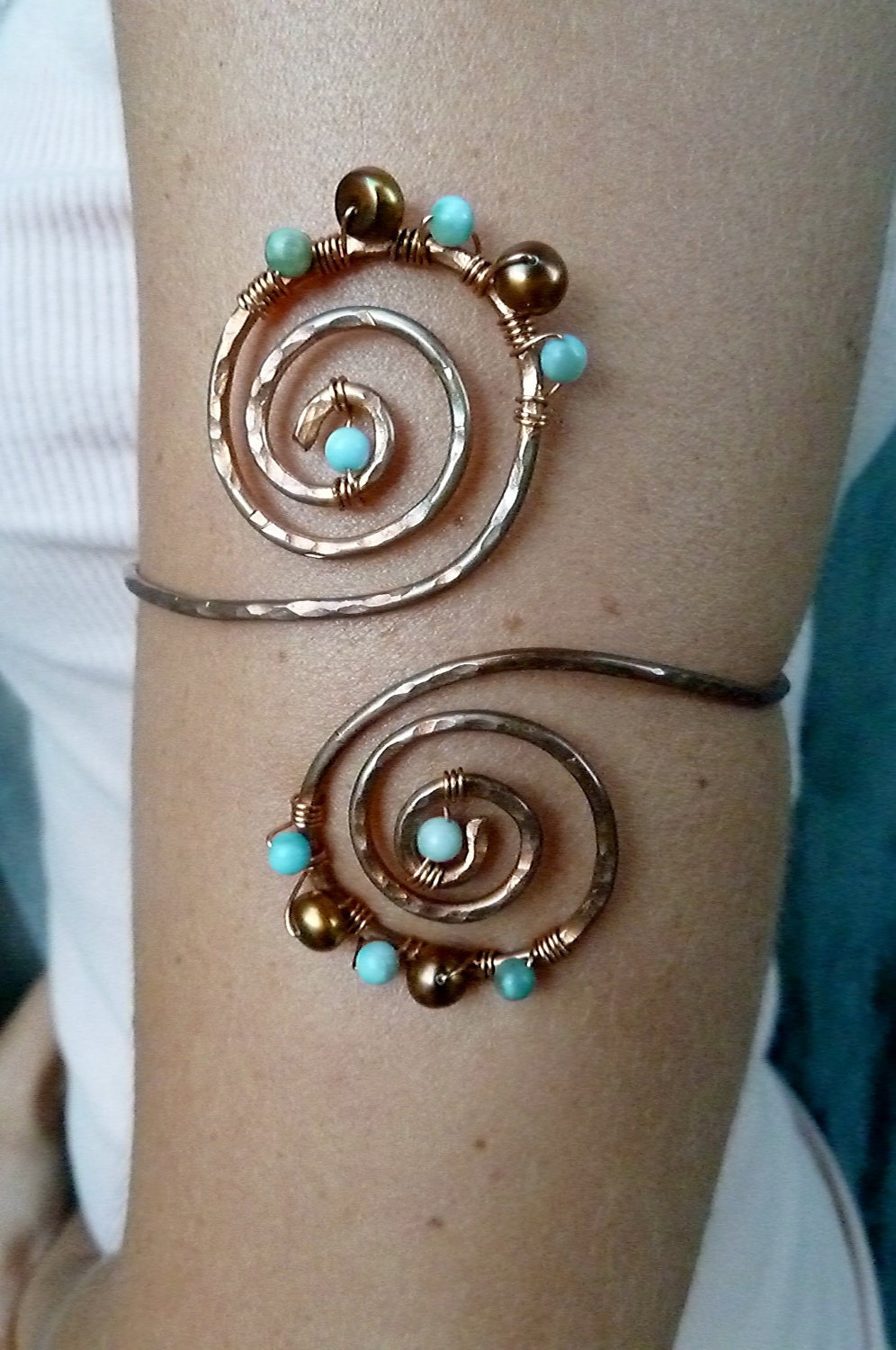 Turquoise & Copper Grecian Swirl Upper Arm Cuff, Arm Band,  Armlet
