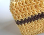 tissue box beanie cover yellow and brown