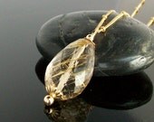 Gold Rutilated Quartz Faceted Drop 14kt Gold Filled Necklace