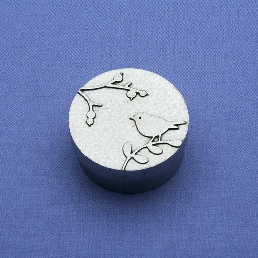 round bird box - hand cast pewter