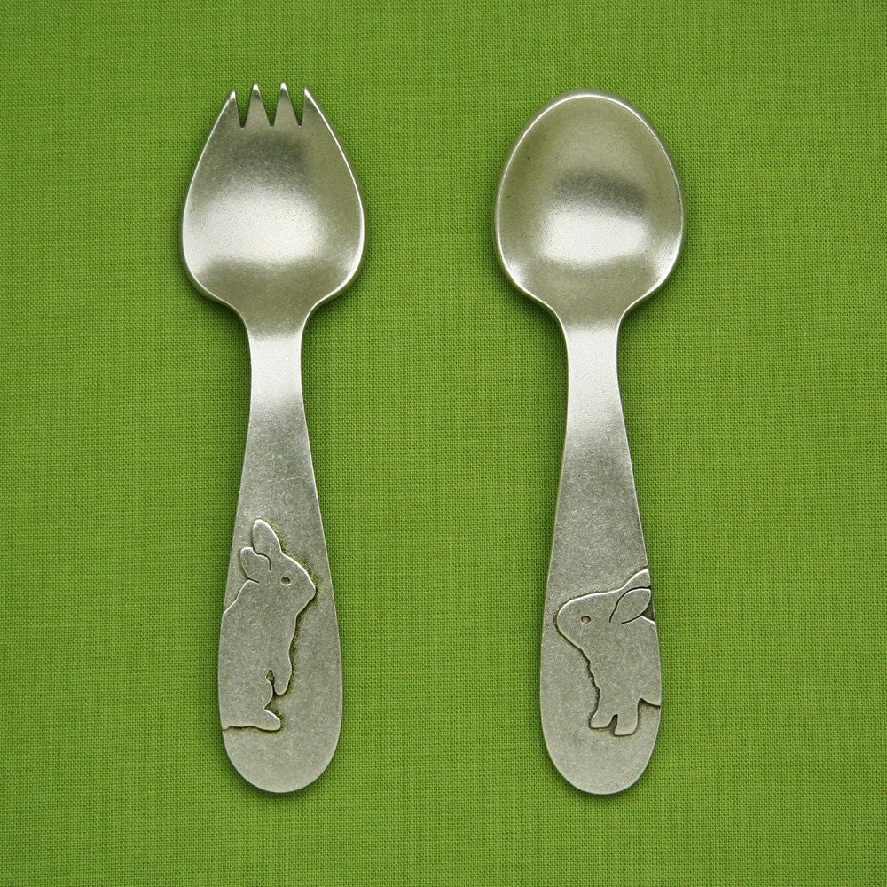 SALE - 2011 year of the rabbit spoon and spork set - chinese zodiac