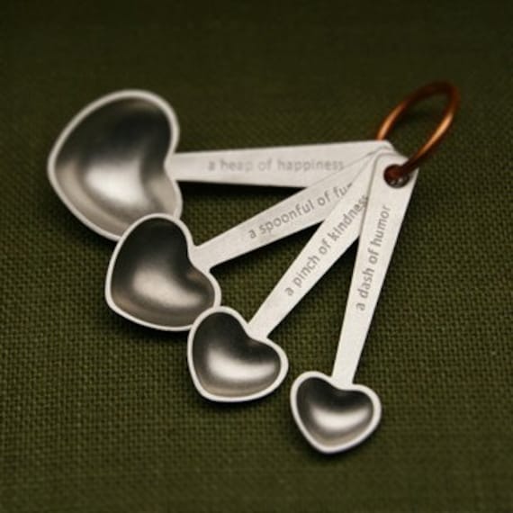 quotes measuring spoons - heart shaped hand cast pewter