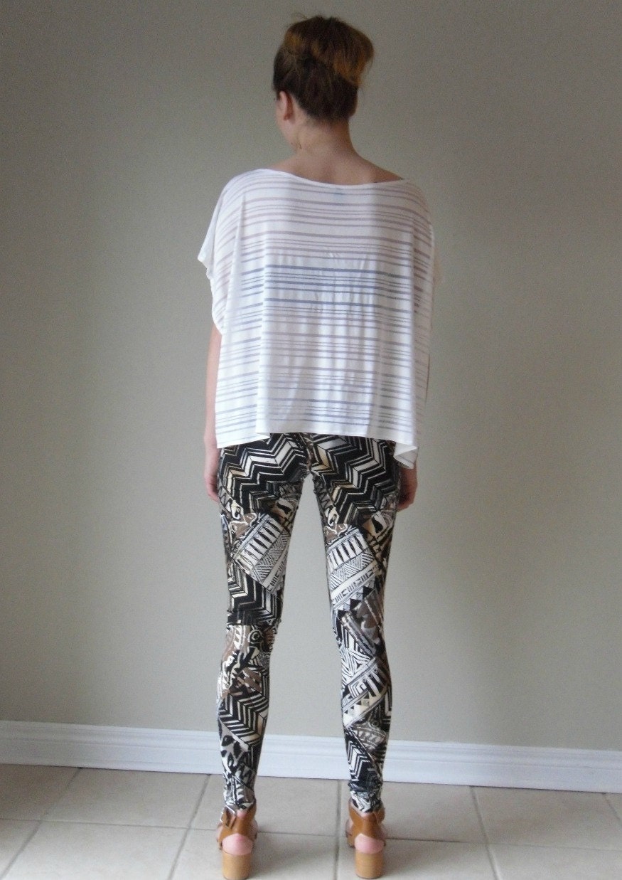Leggings. Tribal print.  Brown, black, grey and white. xs, s, m, l