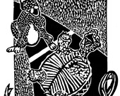 A SLOW AND Steady Pace  Linoleum block print of The Tortoise and The Hare
