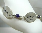 Love..Often. Comes.Back.Amethyst Bracelet with sterling silver discs. Custom designer jewelry Australian Designer MSIA team jewellery
