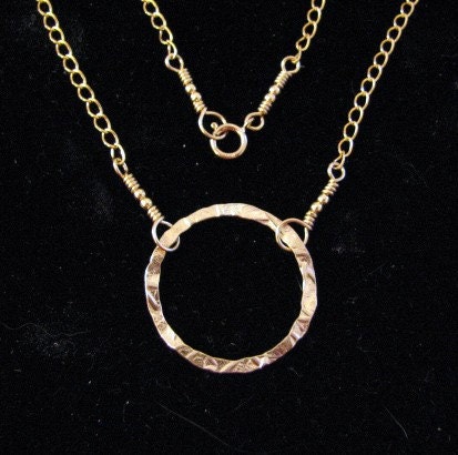 14kt Gold Filled Hammered circle with wire wrapped 14ktgf chain and spring ring