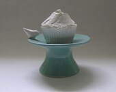 Cupcake Stand with Bird in Robin Egg Blue