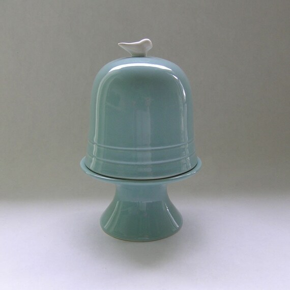 Cupcake Stand with Bird Bell Jar in Robin Egg Blue