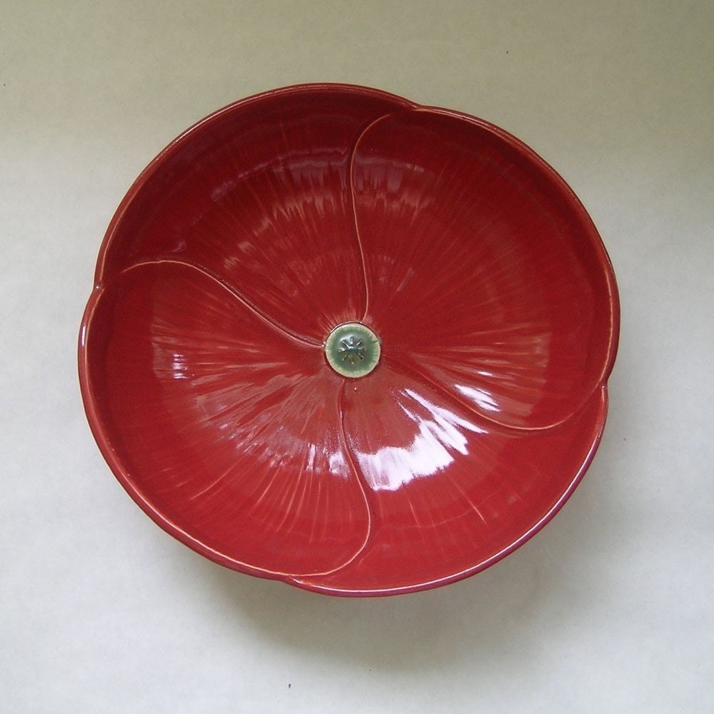 Ceramic Poppy Serving Bowl for Table, Dining, Entertaining