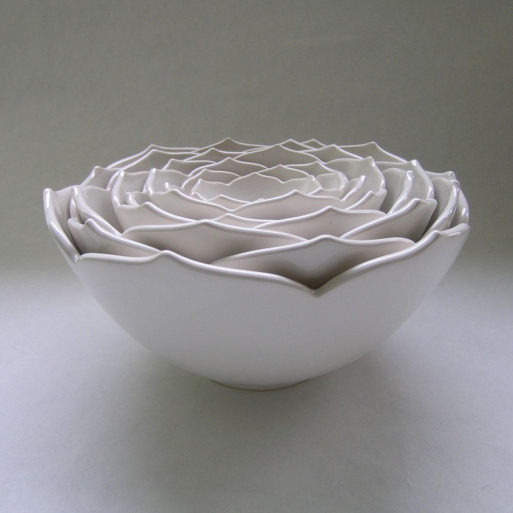 Nesting Ceramic Lotus Bowls Set of Eight