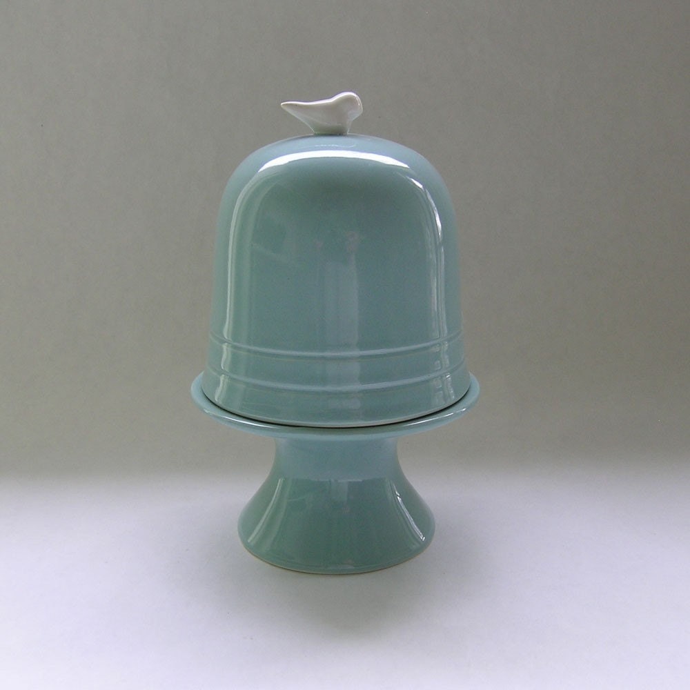 Cupcake Stand with Bird Bell Jar in Robin Egg Blue